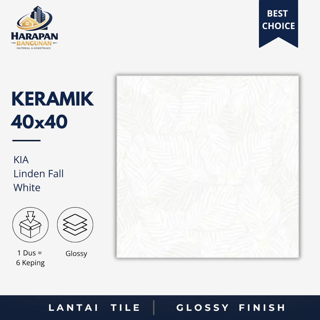 Keramik Lantai 40x40 Putih Kia Linden White Motif Corak Glossy 40 x 40