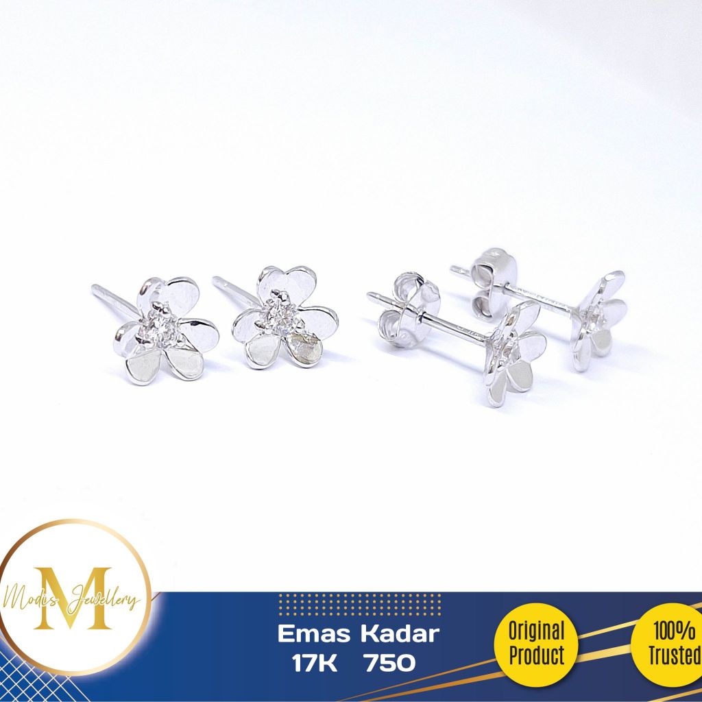 MODIS JEWELLERY - Anting Tusuk Bunga Putih - Emas 17k  750