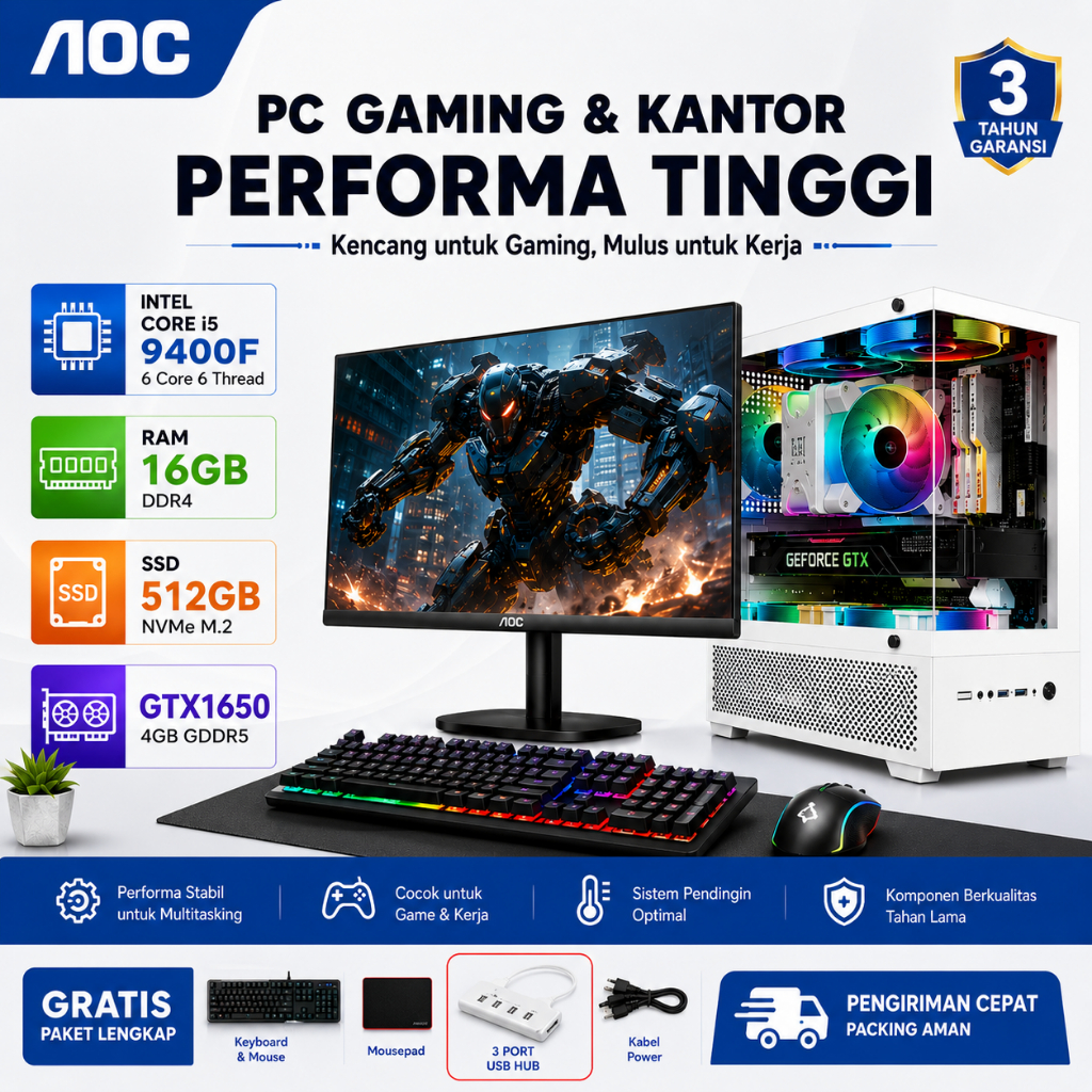 AOC PC intel i5/i7 PC Gaming full set 3/5Jut Desain Perakitan Desktop Rumah Komputer Kantor