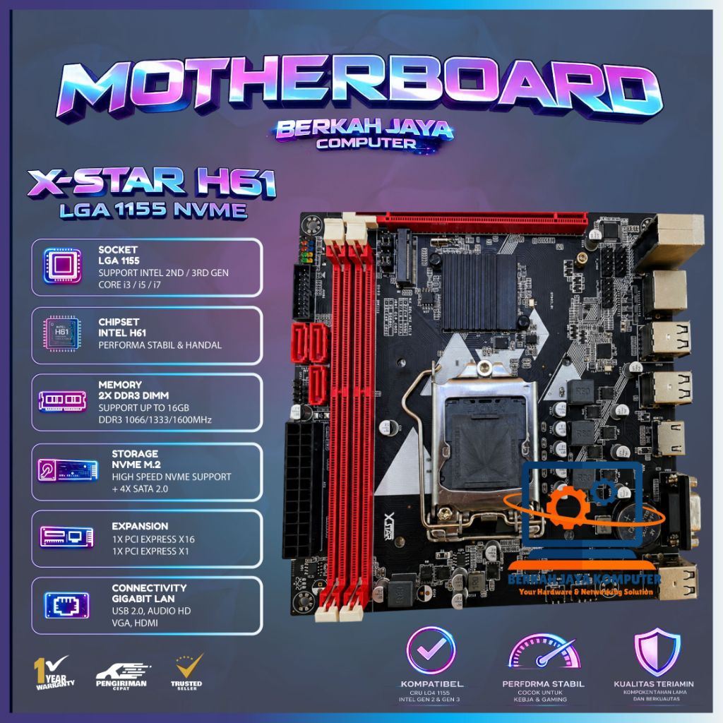 motherboard lga 1155 h61 x-star nvme murah