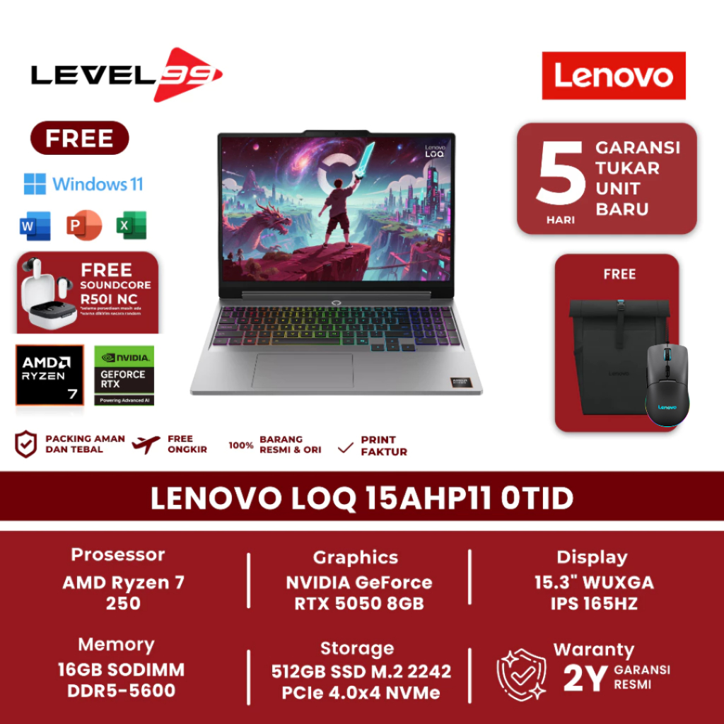 LENOVO LOQ 15AHP11 0TID Ryzen 7 250 16GB 512GB RTX 5050 15.3" Windows11 OH+M365 - Notebook LENOVO LO
