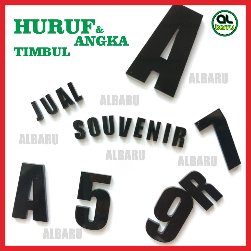HURUF TIMBUL KECIL AKRILIK MIRROR ANGKA KECIL ALFABET UKURAN 5 CM DAN 6 CM HITAM