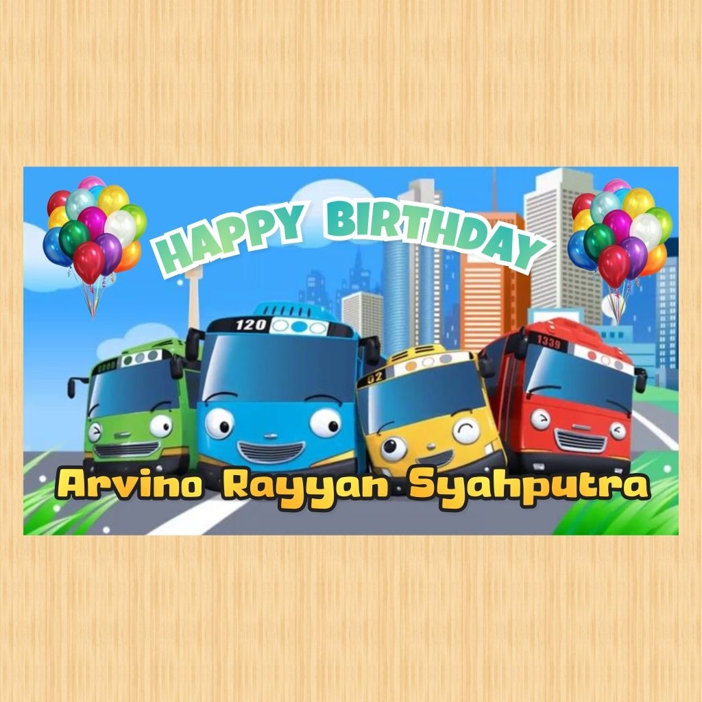 Spanduk TAYO banner spanduk banner ultah anak background TAYO custom backdrop ulang tahun anak TAYO 