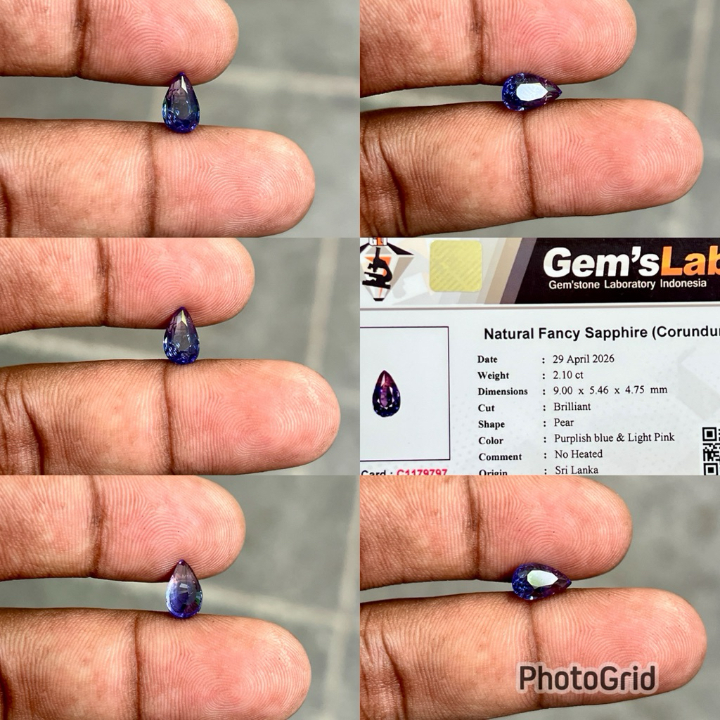Natural Fancy sapphire ceylon srilanka batu fansy safir selon srilangka pear shape CT 2.10 Dim 9.00x
