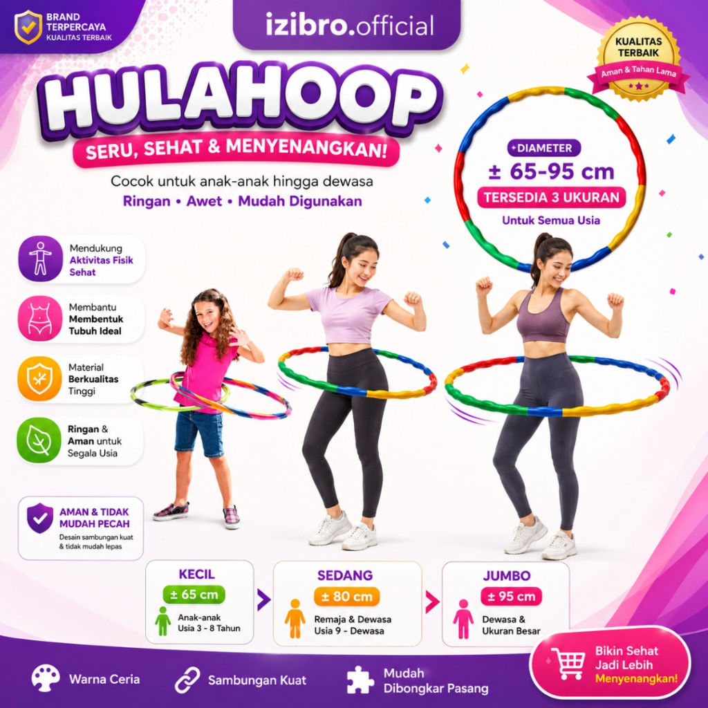 Izibro - Mainan Anak Hulahoop Hulahop - Olahraga Sehat - Holahoop Holahop Anak Anak Remaja & Dewasa