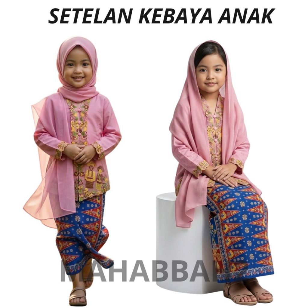 Kebaya Anak Encim Betawi Modern Set Rok Batik Dan HIjab Anak Perempuan