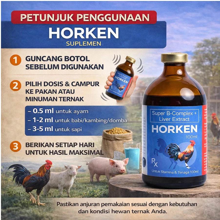 HORKEN SUPER B - COMPLEX 100ml Vitamin Ayam Aduan Bangkok Sabung, Liver Extract Penunjang Stamina Na