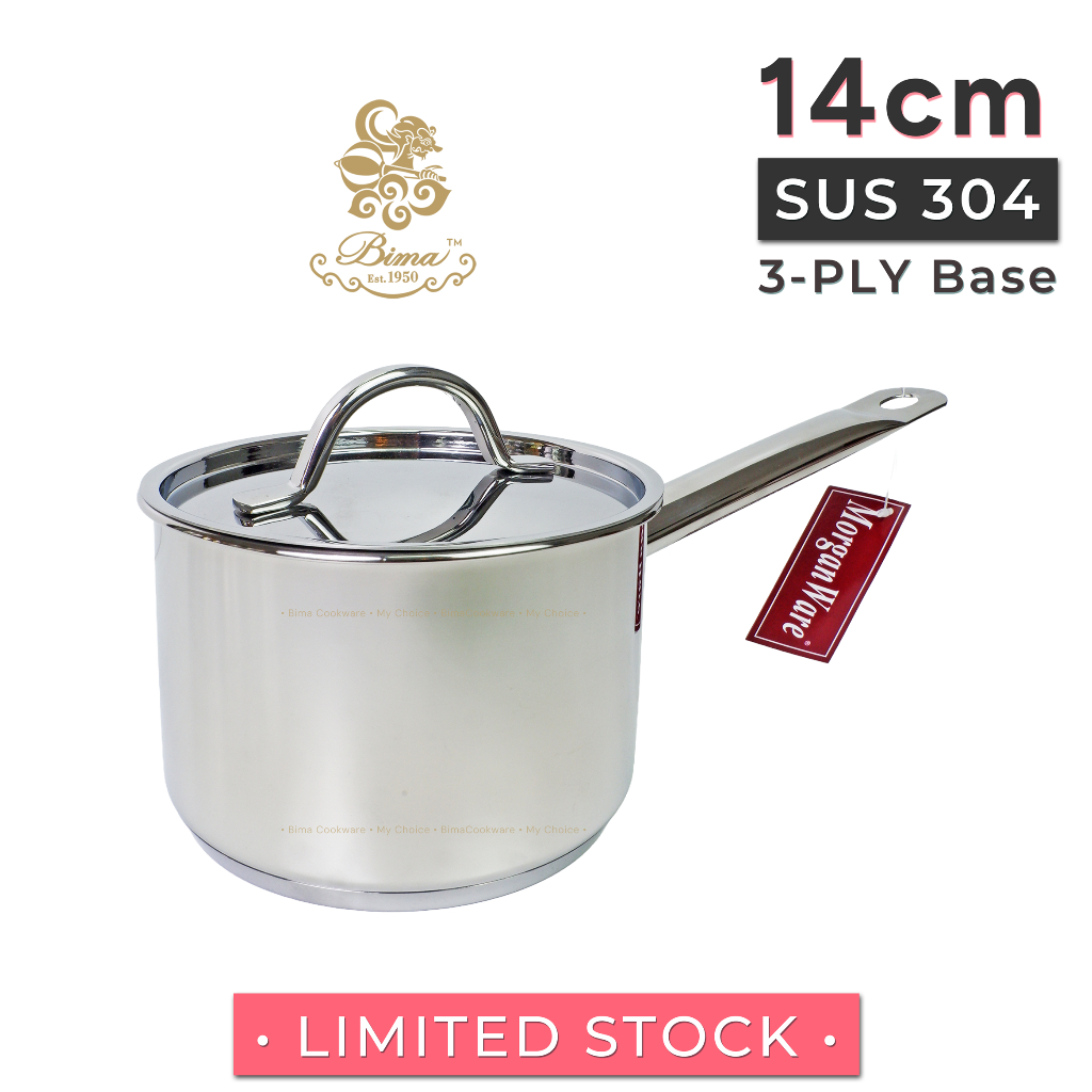 BIMA Saucepan 14cm Stainless 304 Panci Susu Premium MPASI Bisa Induksi Food Grade - MorganWare Bravo