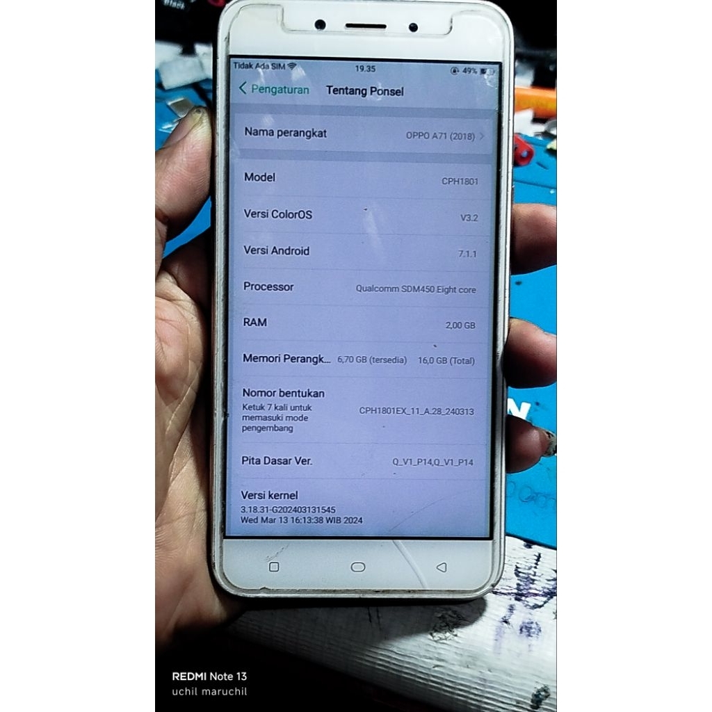 hp opo a71 ram2/16 layak pake baca diskripsi