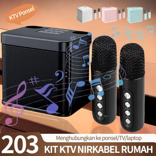 Speaker Bluetooth Karaoke 203 dengan 2 Mic Wireless HD Sound Portable