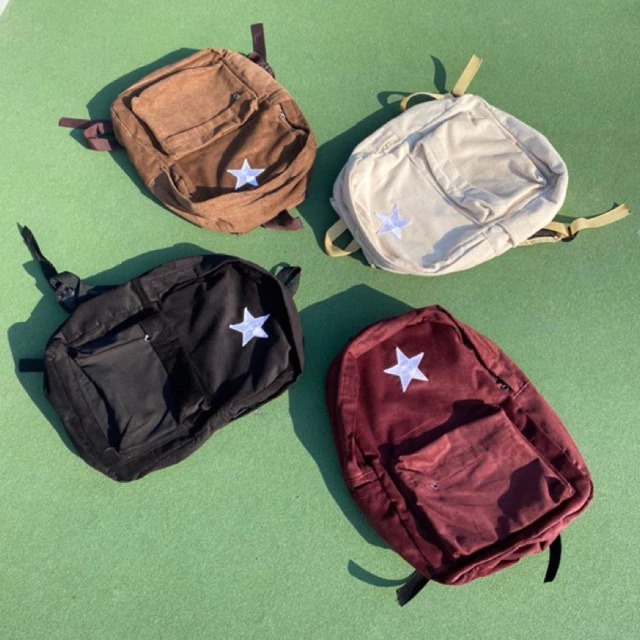 Tas ransel corduroy bagpack Corduroy pria wanita Tas sekolah korduroy bintang