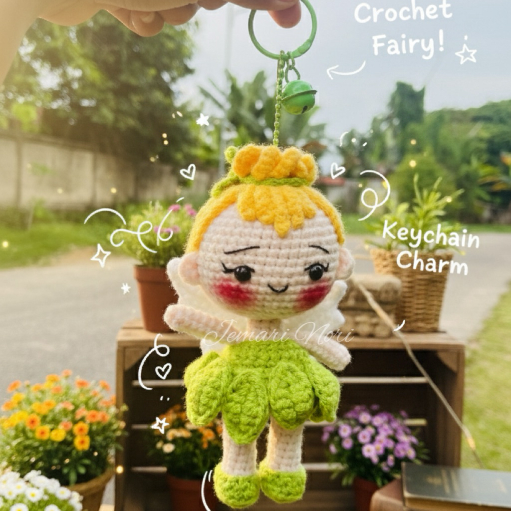 [JEMARI NORI] Amigurumi Peri Tinkerbell Handmade || Boneka rajut fairy Tinkerbell || Ganci Bag Charm