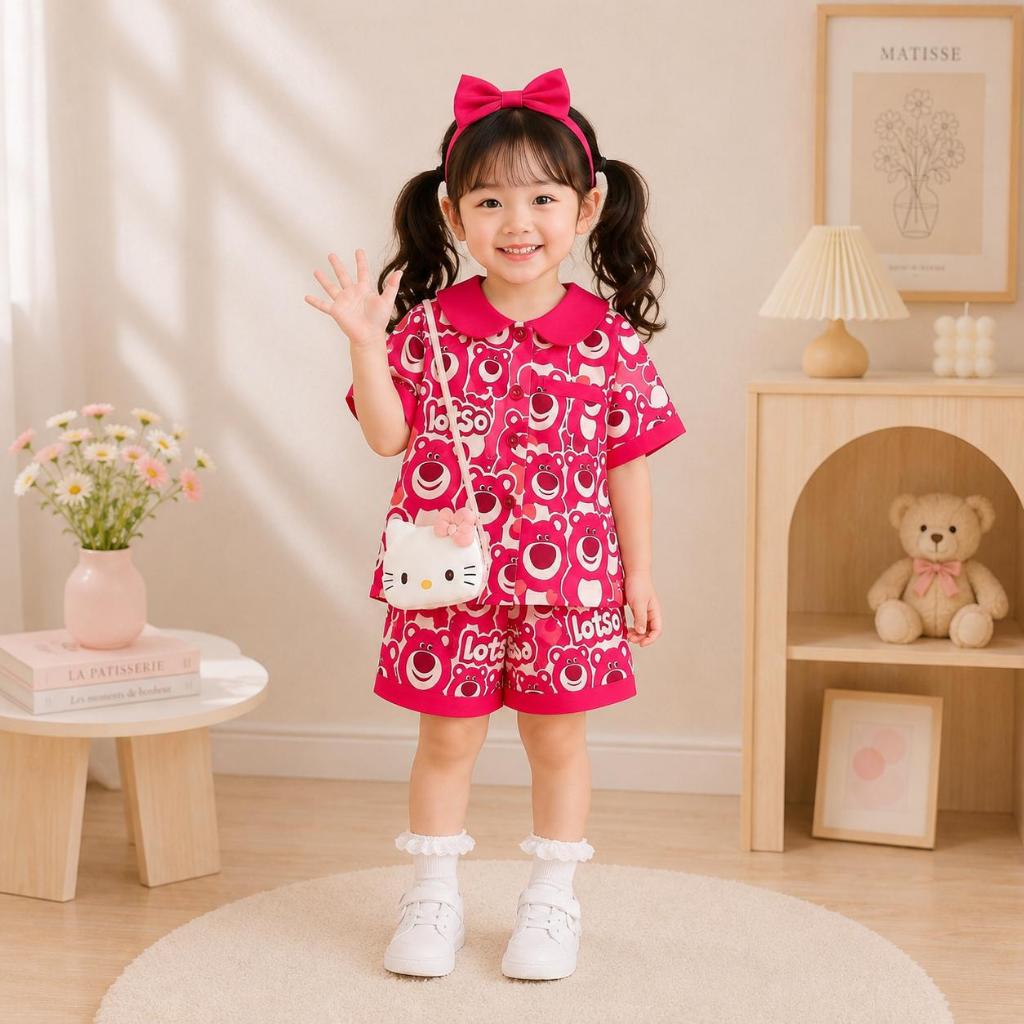 Set piama lotso anak perempuan usia usia 1-10 tahun/baju tidur anak motif lotso