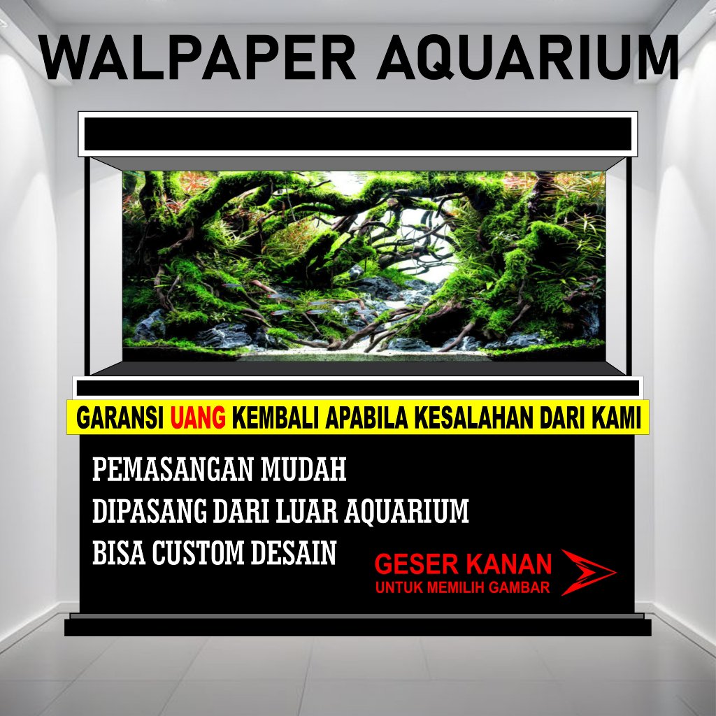sticker skotlet wallpaper background hiasan aquarium channa belakang 3d timbul motif aquaspace