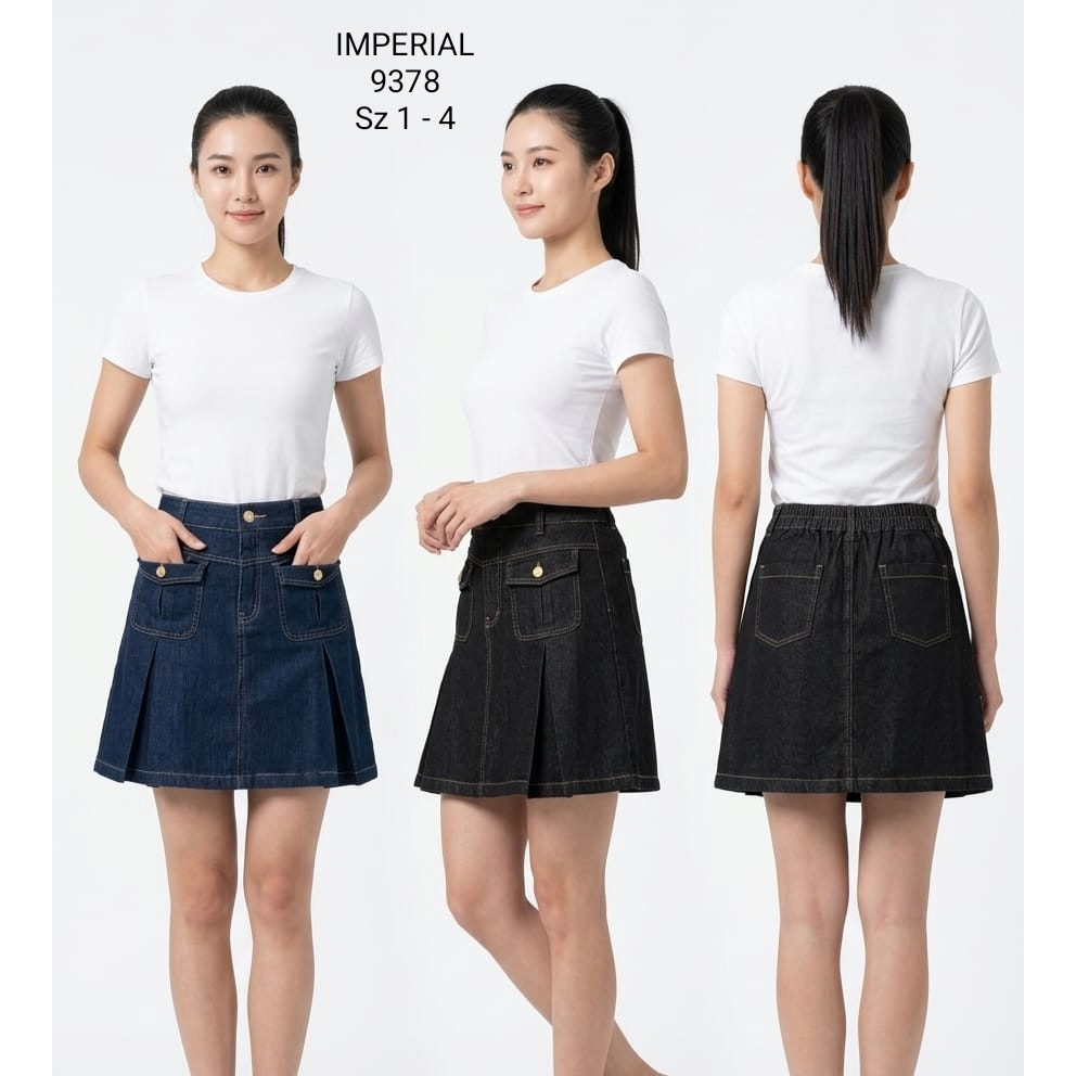 Rok Celana Denim Wanita High Waist A-Line Pleated Mini Skirt Korean Style - IMPERIAL 9378
