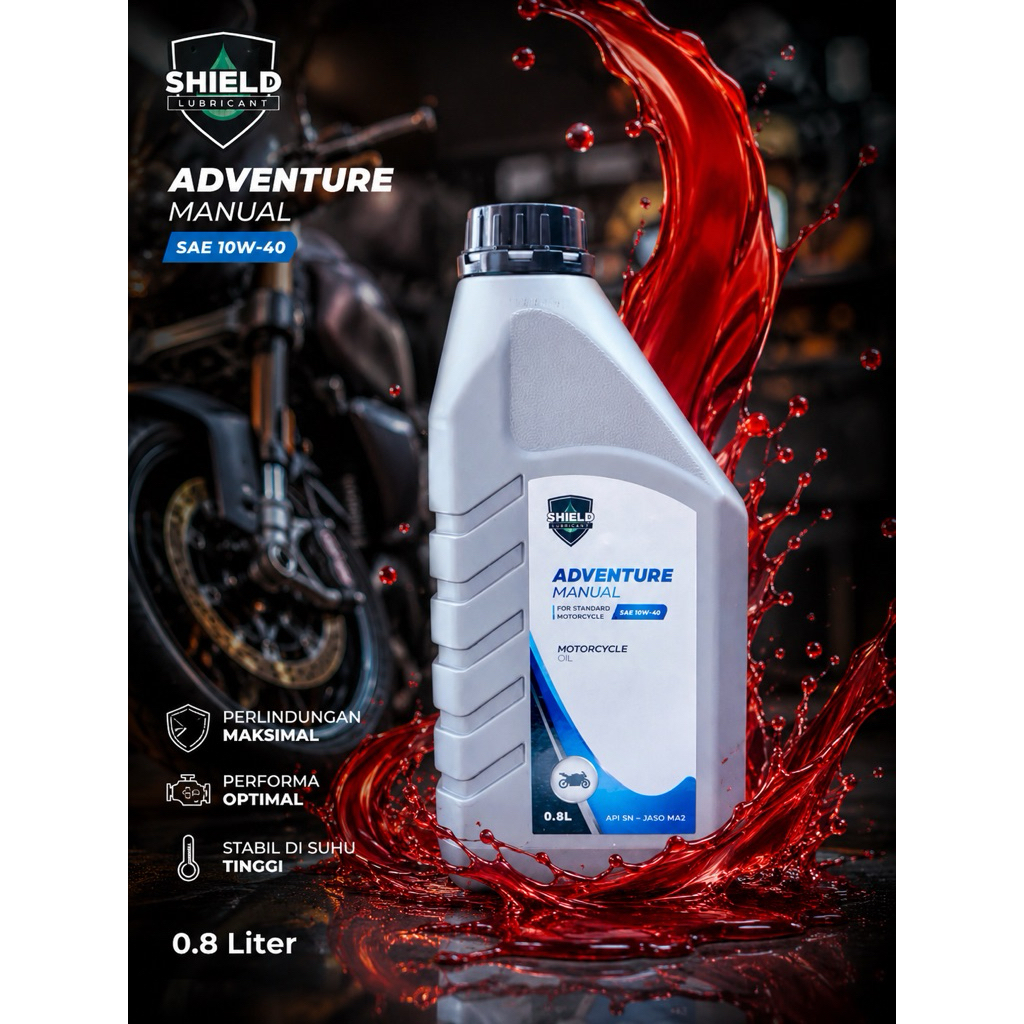 Oli Shield Adventure Manual SAE 10W-40 API SN Motorcycle 0.8 L