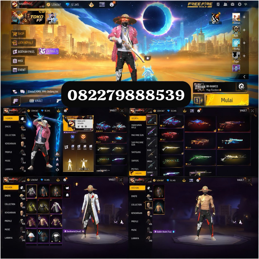 Jual akun Ff free fire murah anti Hb data all aman terpercaya