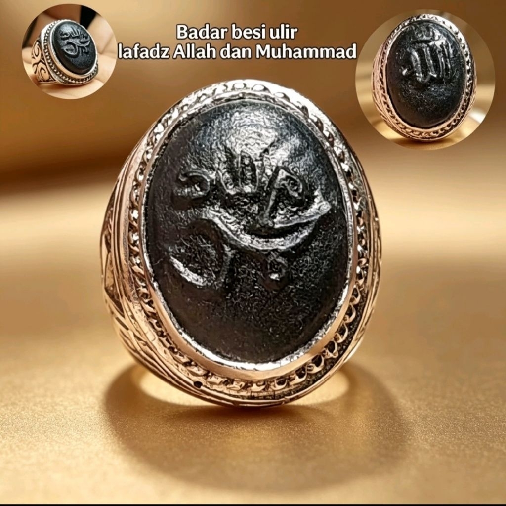 cincin badar besi lafadz allah & muhammad nempel magnet ring alpaka