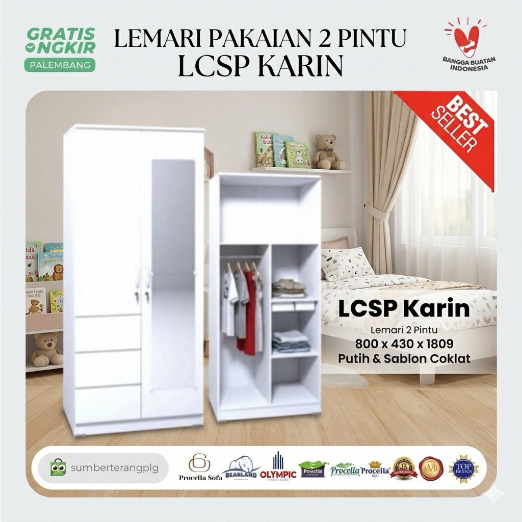 Lemari Pakaian Kayu 2 pintu Minimalis Olympic Gstar LCSP Karin Lemari Baju Kayu 2 pintu Lemari Pakai