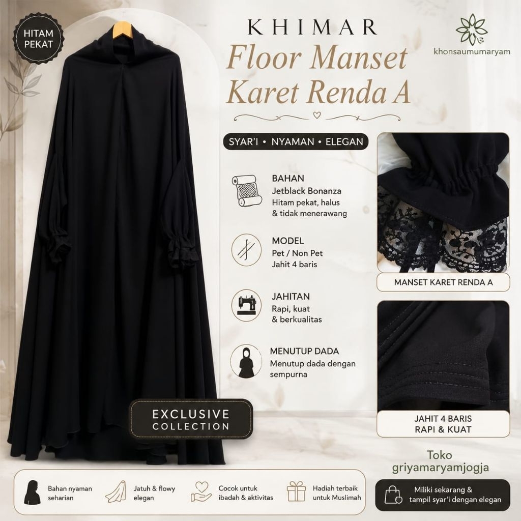 khimar floor manset karet renda /manset renda cincin/khimar floor bonanza