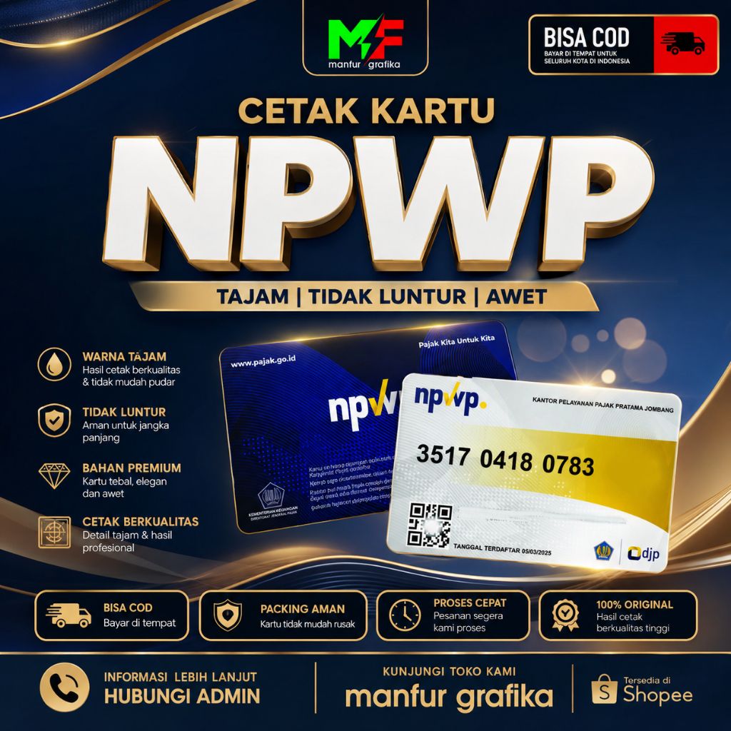 CetakKartu NPWP PVC Tebal 5.4x8.6cm - Anti Air, Hasil Tajam, Tahan Lama