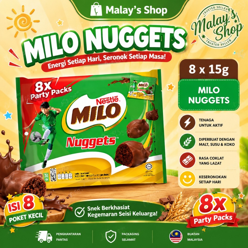 Milo Nuggets 8x15g Coklat Crunchy Snack Malaysia Original