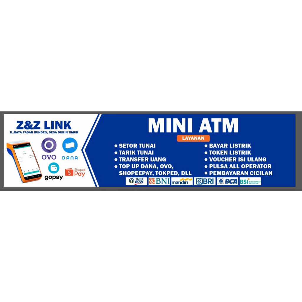 Spanduk Banner Konter MINI ATM Bisa Custom Design dan Ukuran
