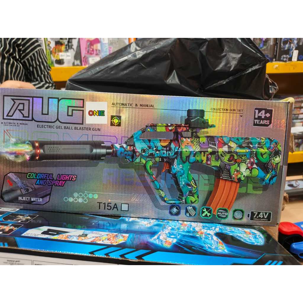 AUG Gel Ball Blaster With Smoke Tacer Vinyl Otomatis Elektrik untuk Pistol Mainan Bersertifikat SNI