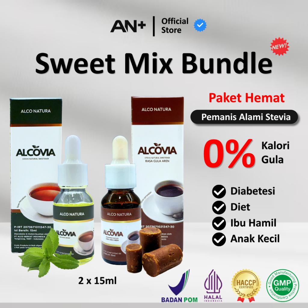 (Paket Hemat) Stevia Tetes Pemanis Alami Pengganti Gula - 15ml / Ori & Aren