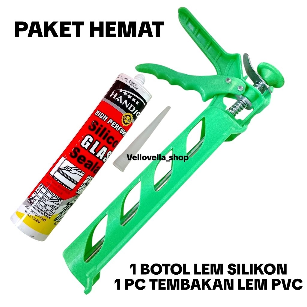 PAKET HEMAT Lem tabung silikon + tembakan lem Plastik PVC / paket lem botol + tembakan lem PVC warna