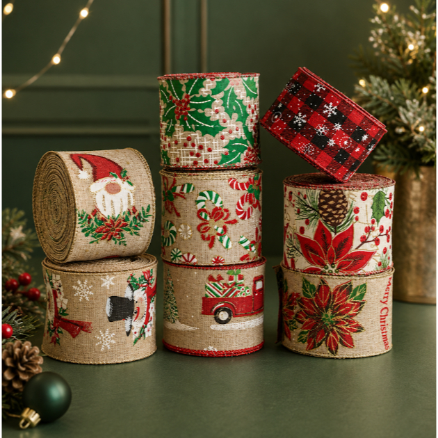 Pita Natal Linen Pita Kain Goni Merry Christmas Pita Kawat Natal Pita Natal Linen 6CM (PER METER)