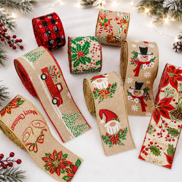 Pita Natal Linen Pita Kain Goni Merry Christmas Pita Kawat Natal Pita Natal Linen 6CM (PER METER)