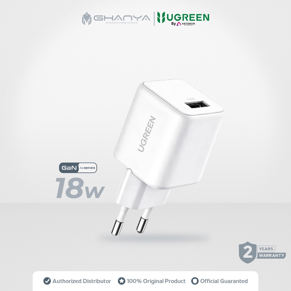 UGREEN 75623 Kepala Adaptor Charger USB A 18W 3A GaN N Series White Putih PD Fast Charging Power Del