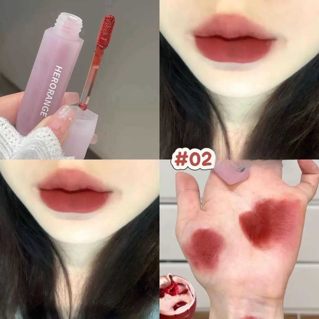 HERORANGE Nude Soft Mist Lip Glaze - Liptint Matte Velvet Aesthetic Tahan Lama & Ringan
