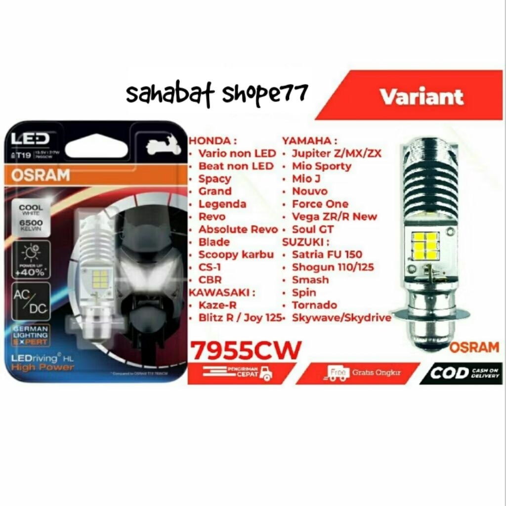 [1pcs] Bohlam Lampu LED Osram H6 T19 M5 New Gen High Power 7955CW Lampu Depan Utama Motor Matic Bebe
