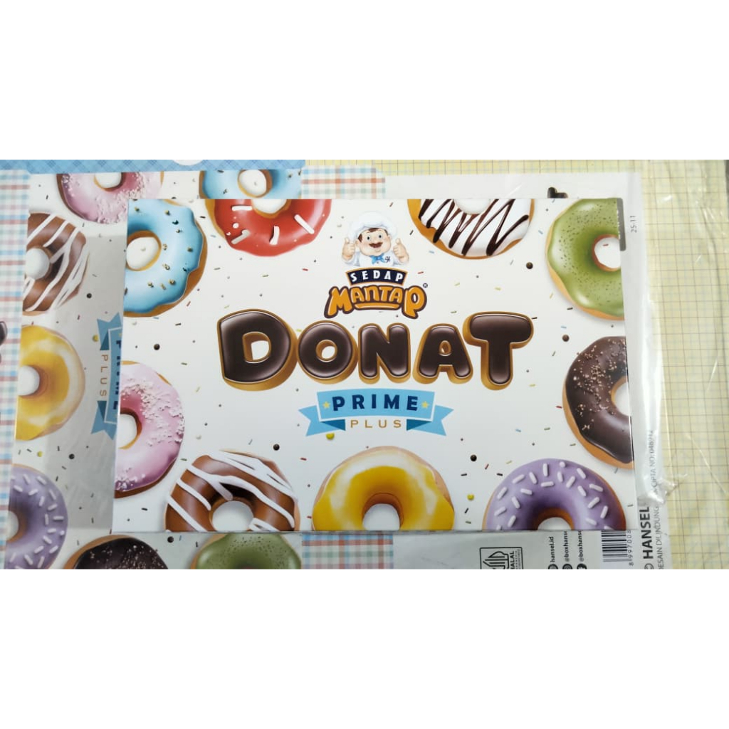 Dus Donat Isi 6 Ukuran 27x18 cm bahan Ivory Laminasi Kotak Box Jajan Sedap Mantap Donut Prime