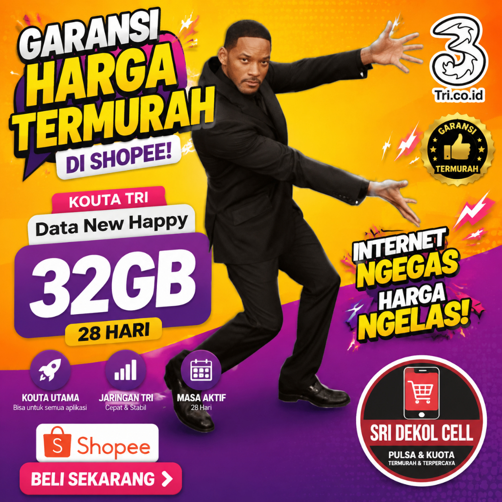 Tri 32GB 28 Hari – Kuota New Happy, Internet Ngegas Harga Ngelas
