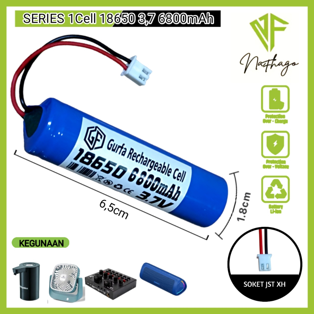Baterai Salon Aktif / Baterai Speaker / Baterai  Lampu Tipe Li-ion 1Cell 18650 3,7V SOKET JST XH
