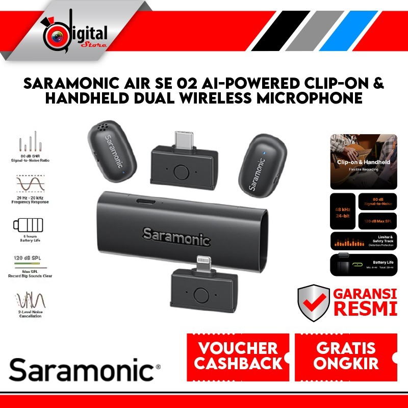SARAMONIC AIR SE AI-Powered Clip-On & Handheld Dual Wireless Microphone for Smartphone HP Mic Wirele