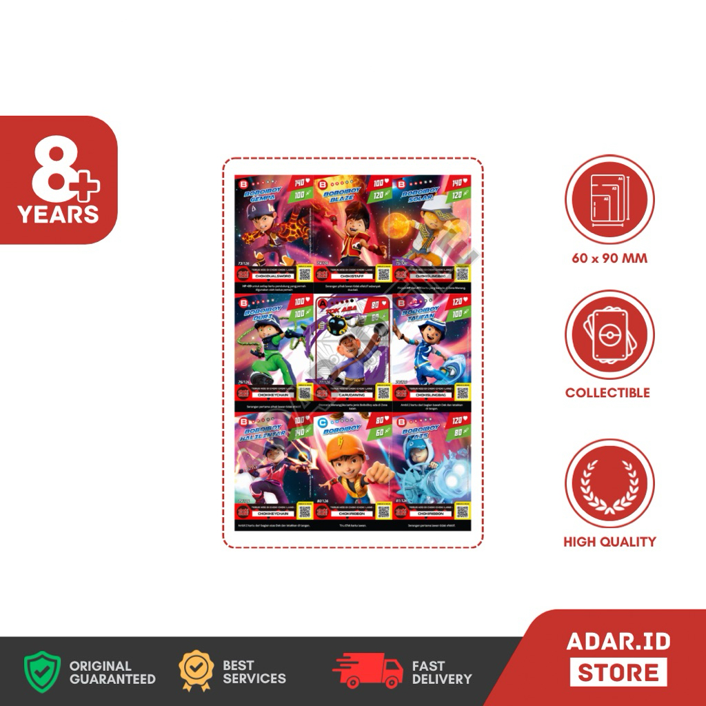KARTU BOBOIBOY CHOKI CHOKI UNOFFICIAL FAN MADE (BUKAN ASLI)
