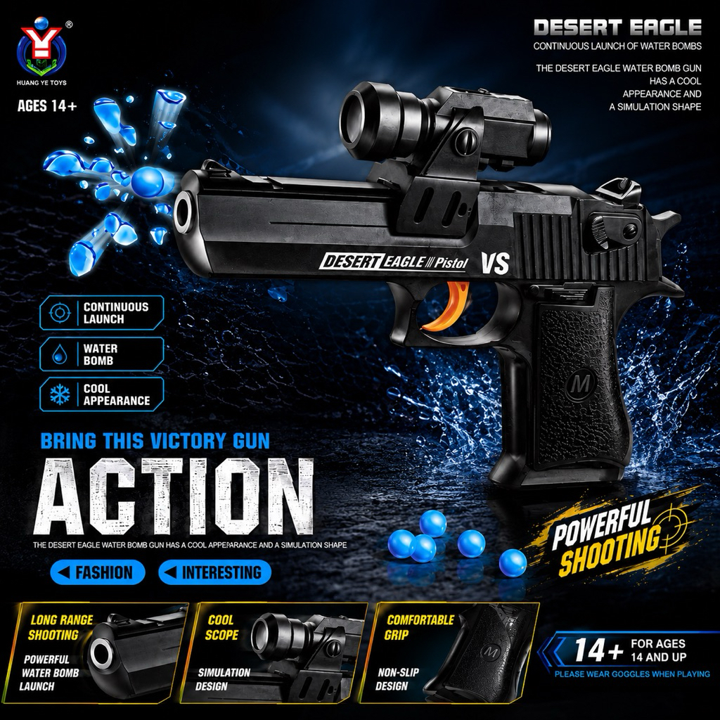 Mainan Desert Eagle Water Bomb Gun Pistol Gel Blaster Anak + Scope & Target Shooting