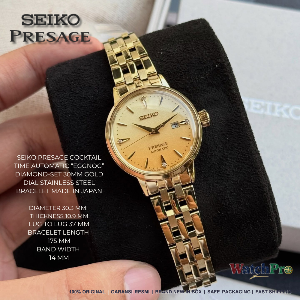 Seiko Presage SRE018 Cocktail Time SRE018J1 Automatic “Eggnog” Diamond-Set 30mm JDM Jam Tangan Wanit