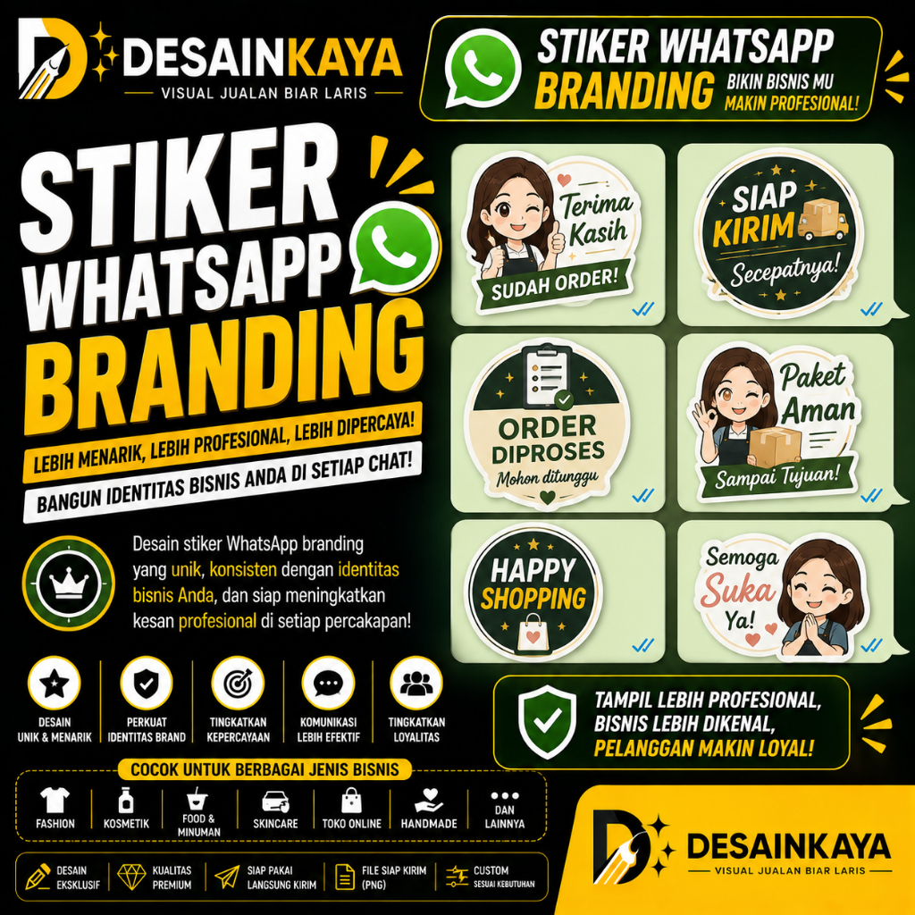 Jasa Desain Stiker WhatsApp Branding Bisnis Lucu Aesthetic untuk UMKM dan Online Shop Modern
