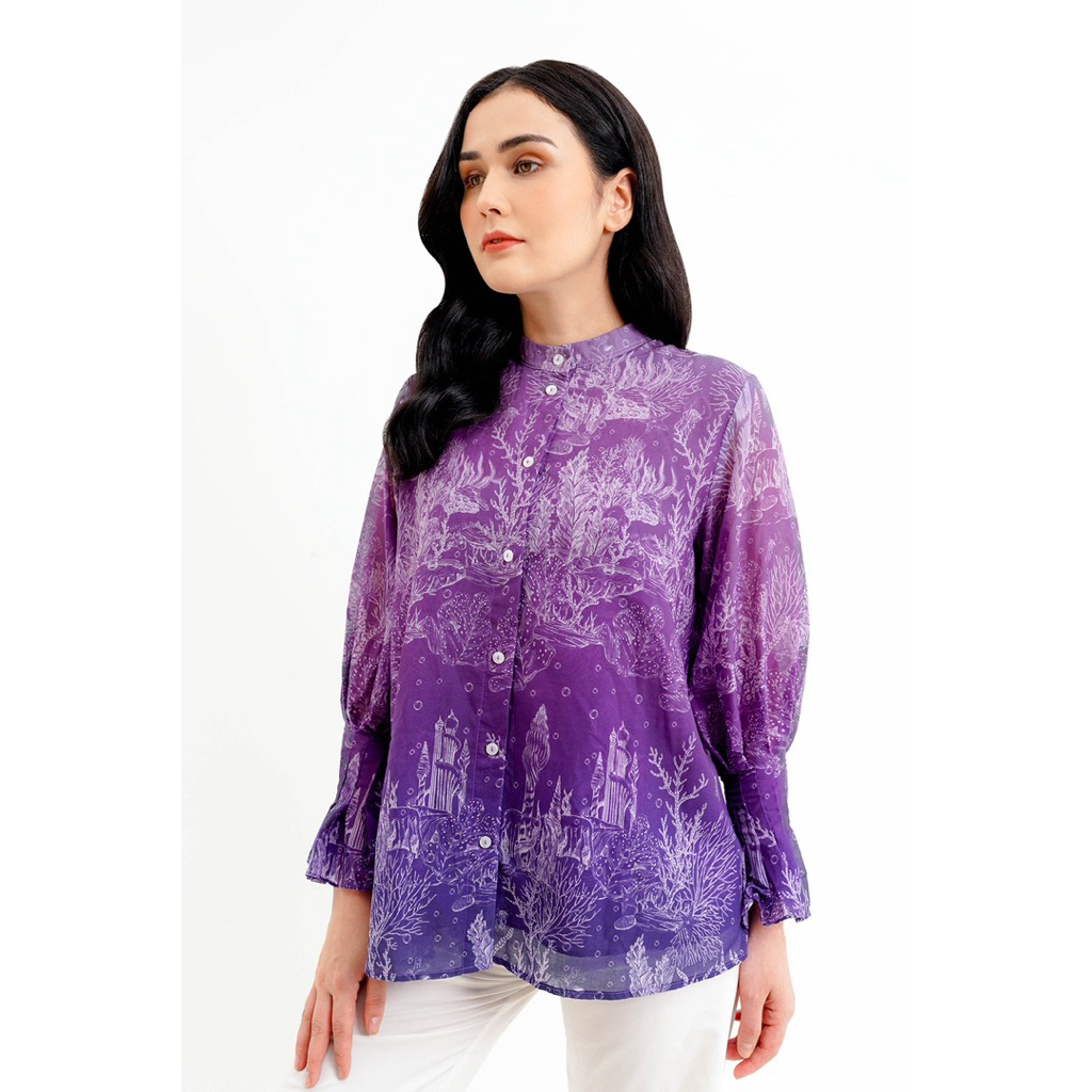 El Mar Minorca Shirt With Puff Sleave Purple Benang Jarum Size S [PRELOVED]