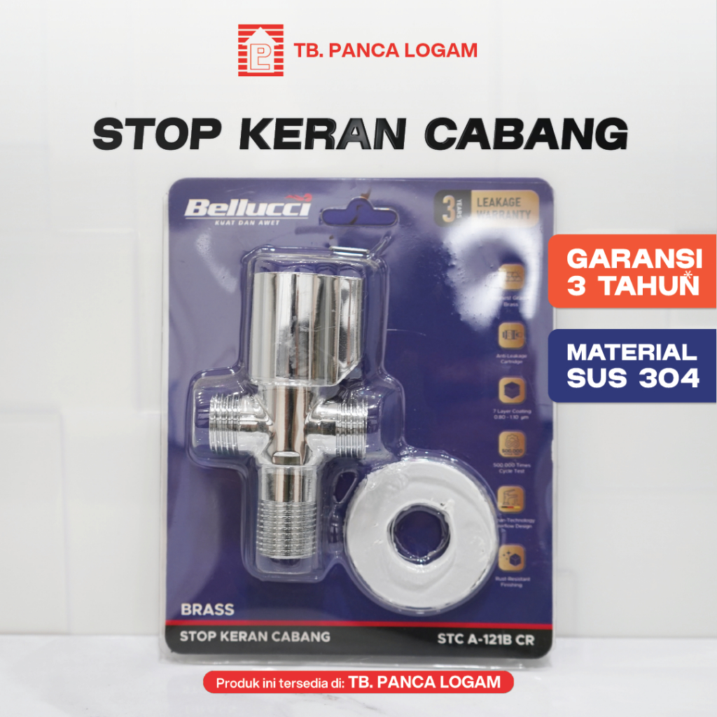 Bellucci Stop Keran Cabang STC A-121B CR Material SUS 304 Garansi 3 Tahun untuk Rumah dan Industri T