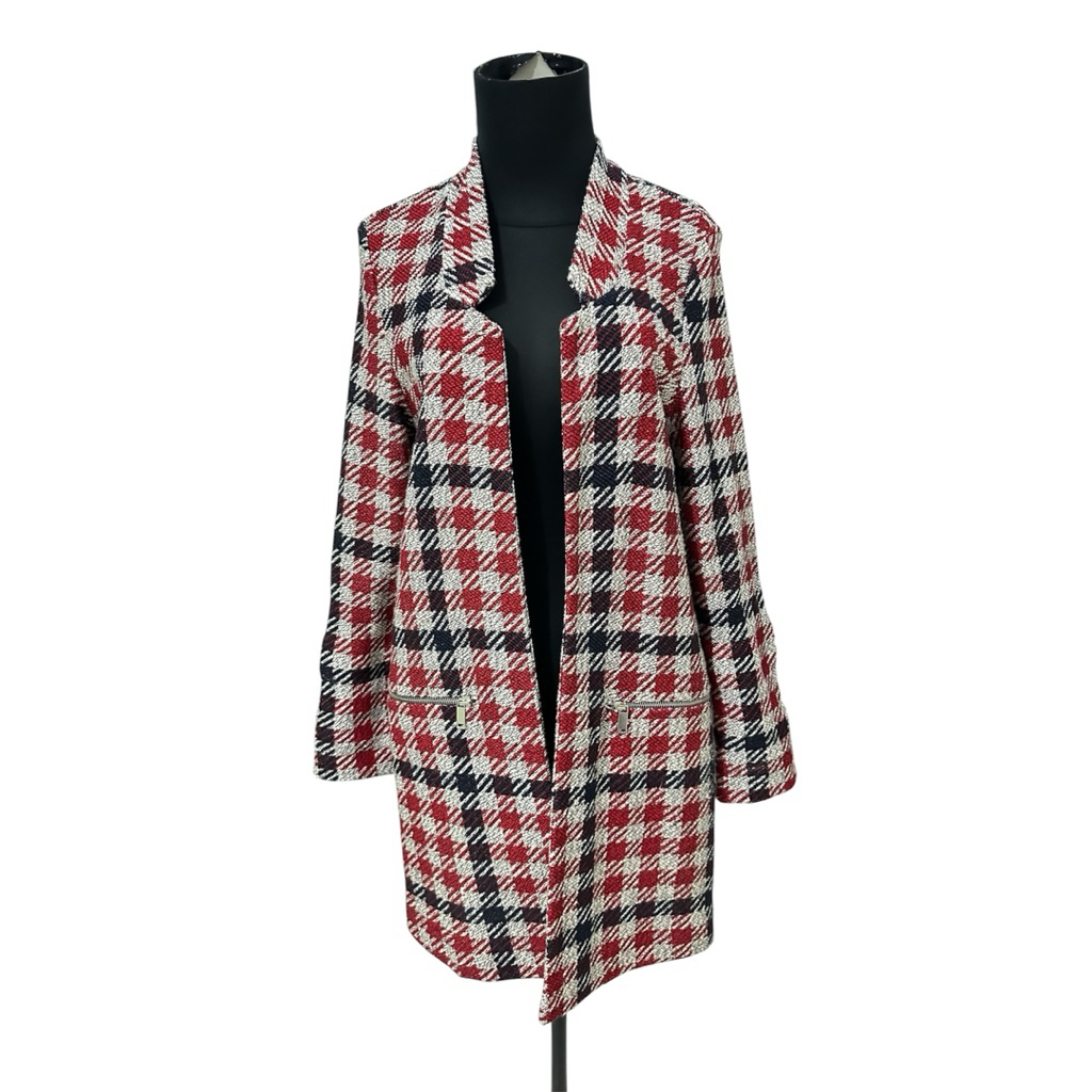 Stradivarius Red Navy Houndstooth Coat Jacket