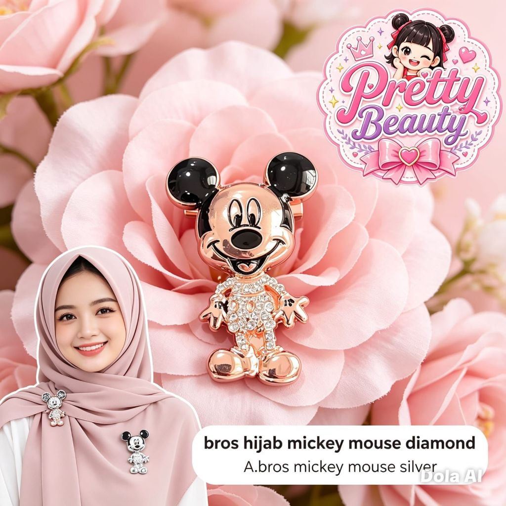 BROSS ROSE GOLD SILVER Mikey Mouse Lucu Imut Mini Aksesoris Hijab Wanita dan Anak Kids Friendly Peni