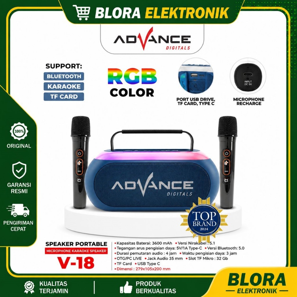 Advance Digitals Audio Speaker Advance V18 Portable Speaker Dual Microphone Karaoke wearless