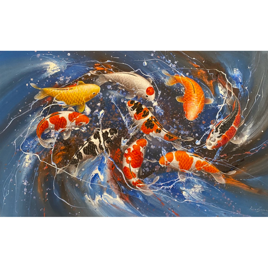 Lukisan Ikan Koi Ciprat, Lukisan Koi Abstrak, Lukisan Asli Buatan Tangan