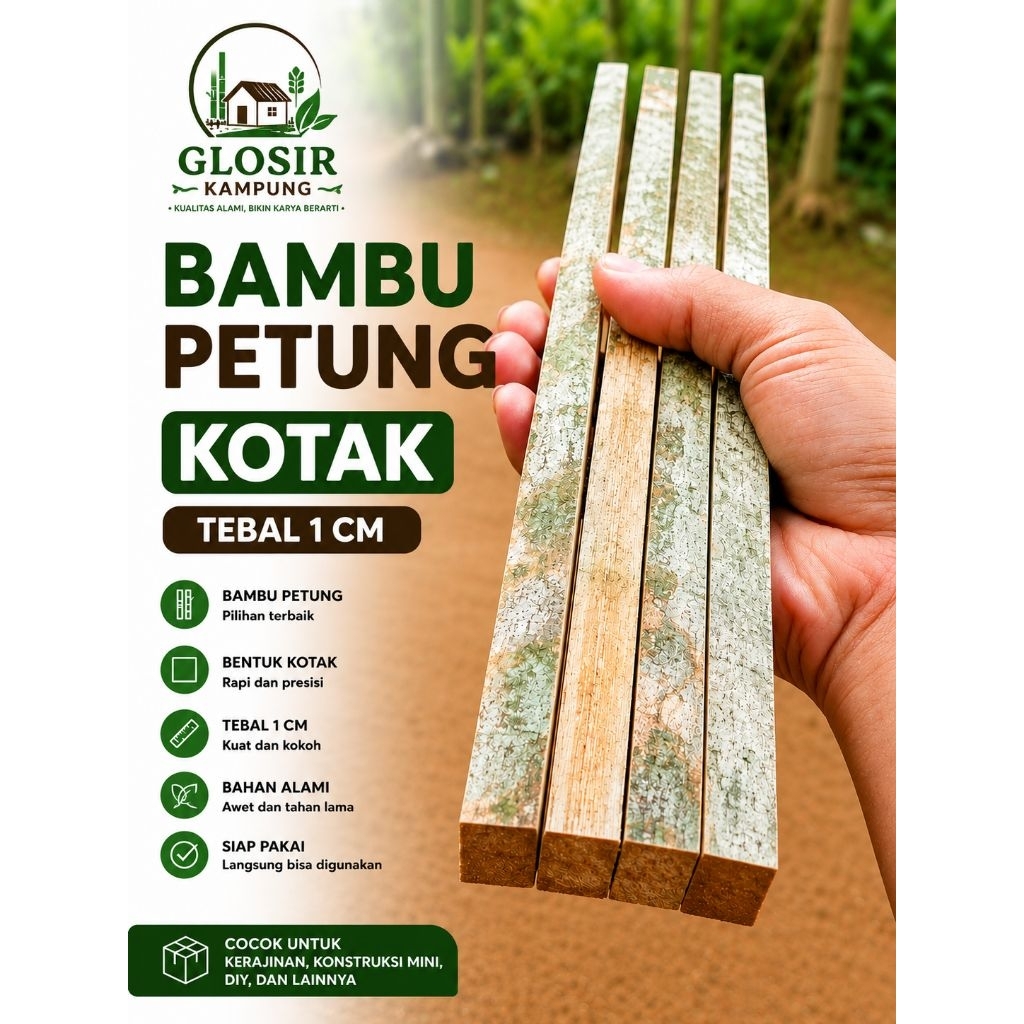Bambu petung kotak estetik 1 cm | Bilah bambu premium siap pakai